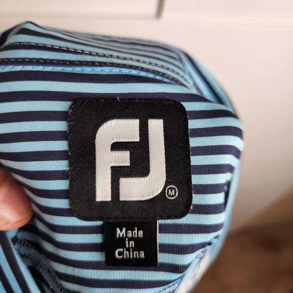 Footjoy Golf Polo Shirt Blue Striped Men's Medium Embroidered Logo - Picture 8 of 10
